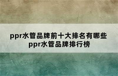 ppr水管品牌前十大排名有哪些 ppr水管品牌排行榜